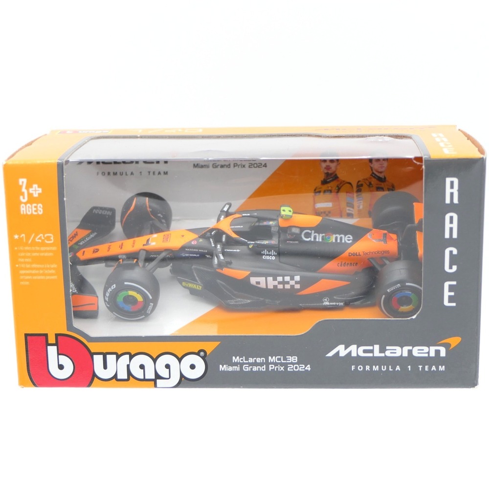 Bburago McLaren MCL38 Miami Grand Prix 2024 1/43 Diecast Metal Race Car in Box